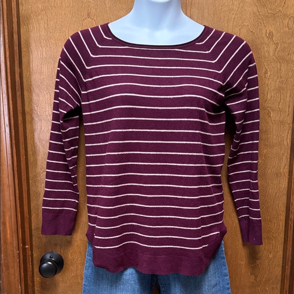 Pink Clover Maroon and Cream Striped Top